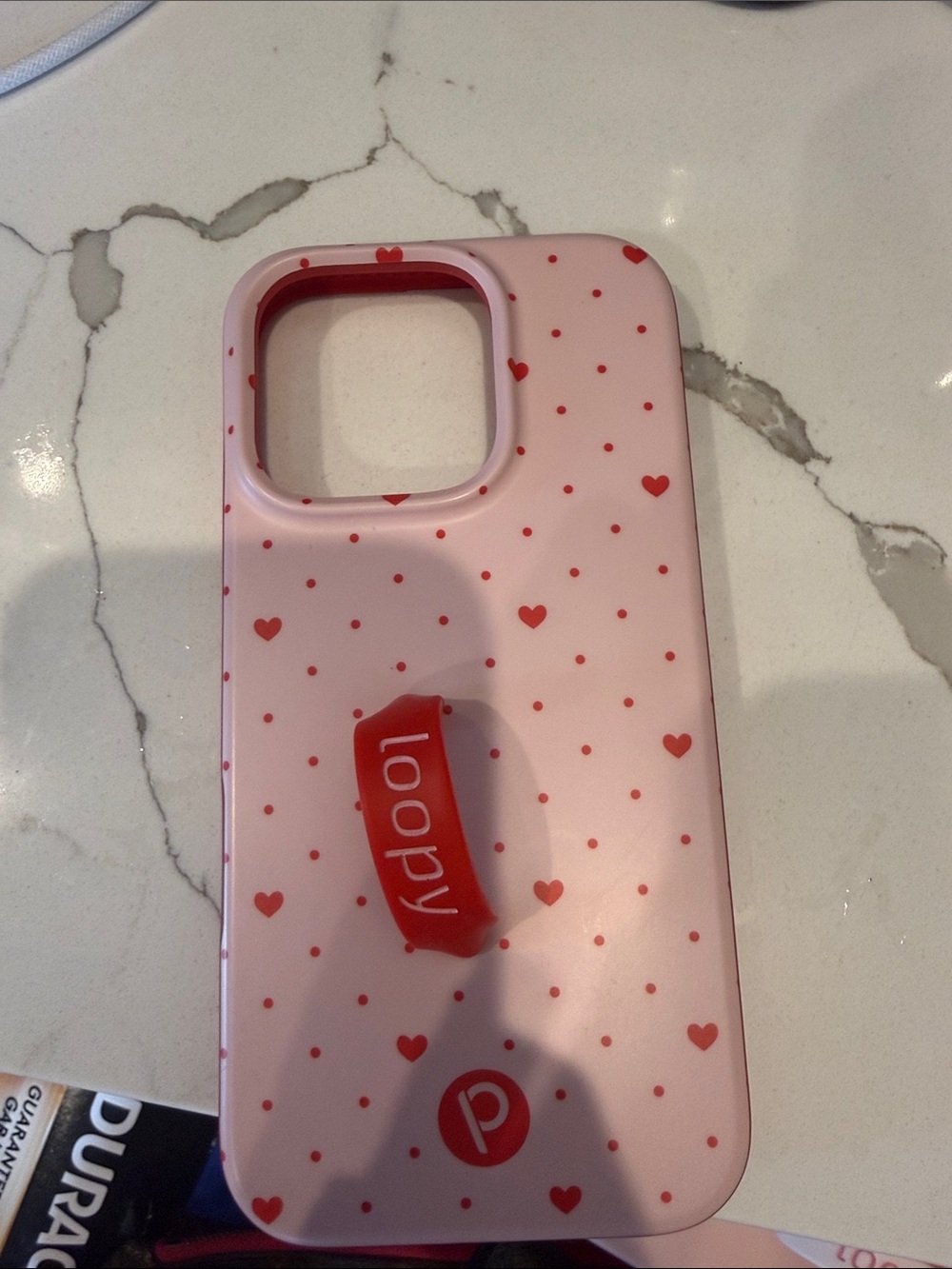 Loopy Pink Heart Phone Case with Red Strap - iPhone 16 Pro